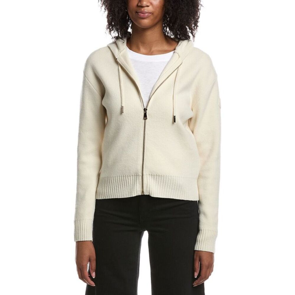 Moncler Womens Cashmere & Wool Zip Up Hoodie, White